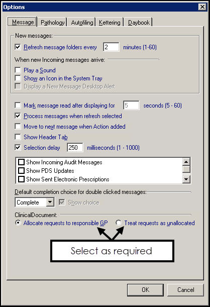 Mail Manager - Tools - Options - Message - GP2GP